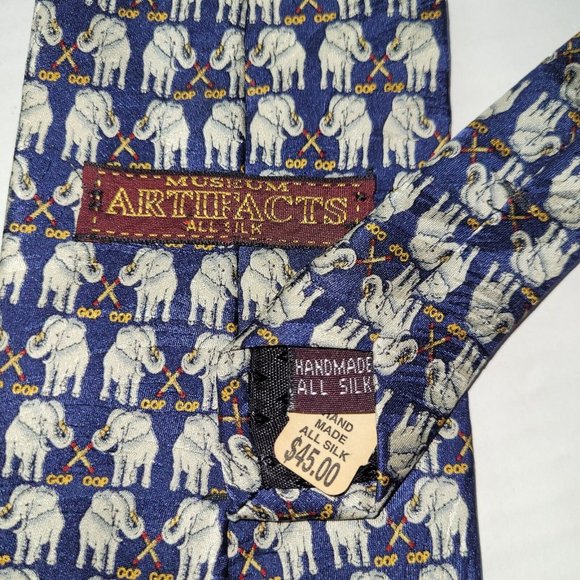 Museum Artifacts Tie Men Necktie Silk Elephant Print GOP Political Handmade‎ - Picture 4 of 8